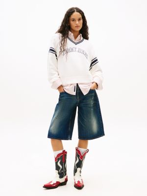 blauw leren signature cowboylaars met archive-kleur voor dames - tommy jeans