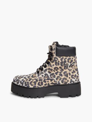 bottines archive compensées en daim léopard marron pour femmes tommy jeans