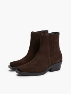 Suede Tonal Plaque Western Boots — Brown 2