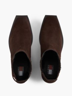 Suede Tonal Plaque Western Boots — Brown 3