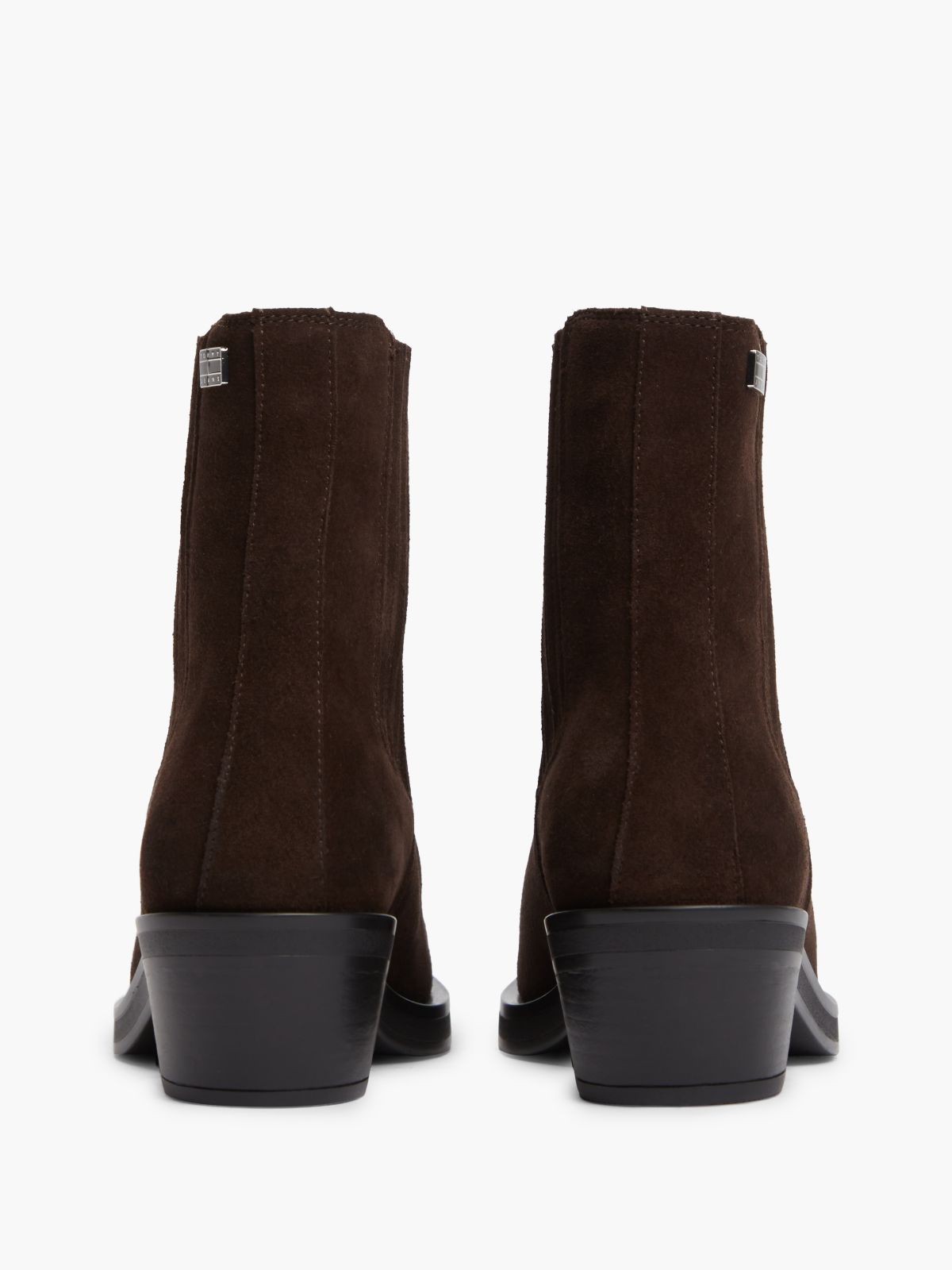 Suede Tonal Plaque Western Boots — Brown