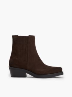 Suede Tonal Plaque Western Boots — Brown 1