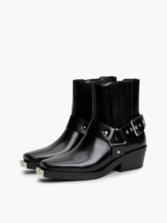 Leather Strap Buckle Western Boots — Black 2