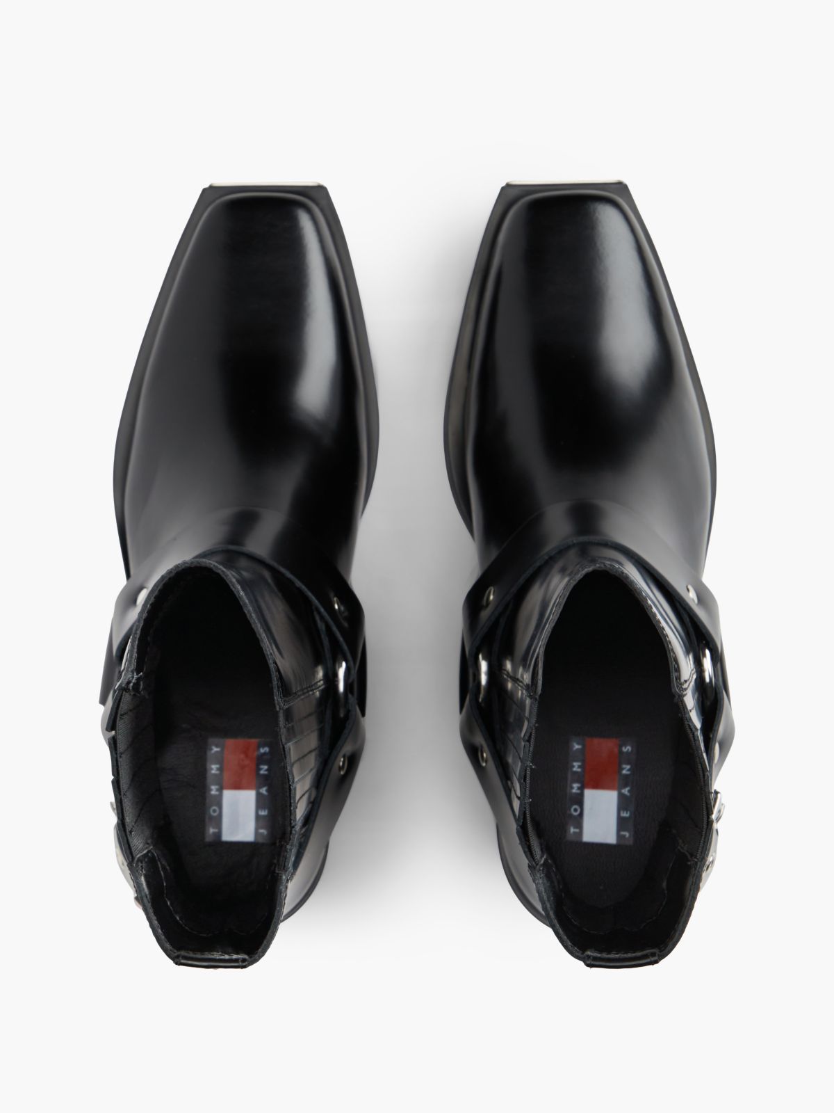 Leather Strap Buckle Western Boots — Black