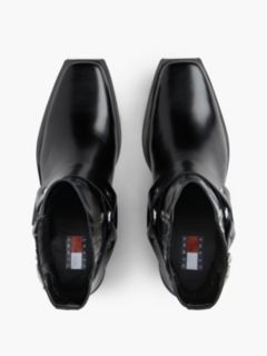 Leather Strap Buckle Western Boots — Black 3