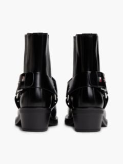 Leather Strap Buckle Western Boots — Black 4