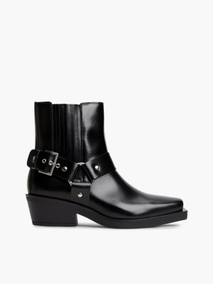 black leren western-laars met gespband voor dames - tommy jeans