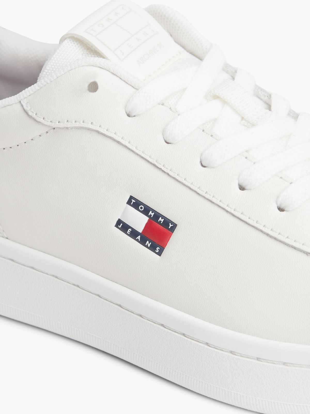 Contrast Heel Leather Archive Court Trainers — Multi