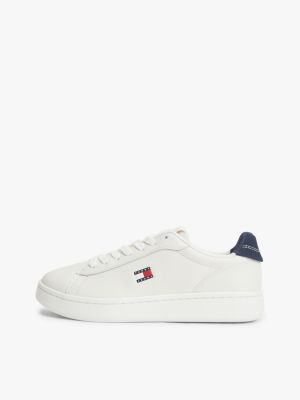 multi contrast heel leather archive court trainers for women tommy jeans