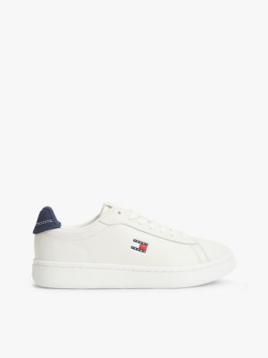 multi contrast heel leather archive court trainers for women tommy jeans
