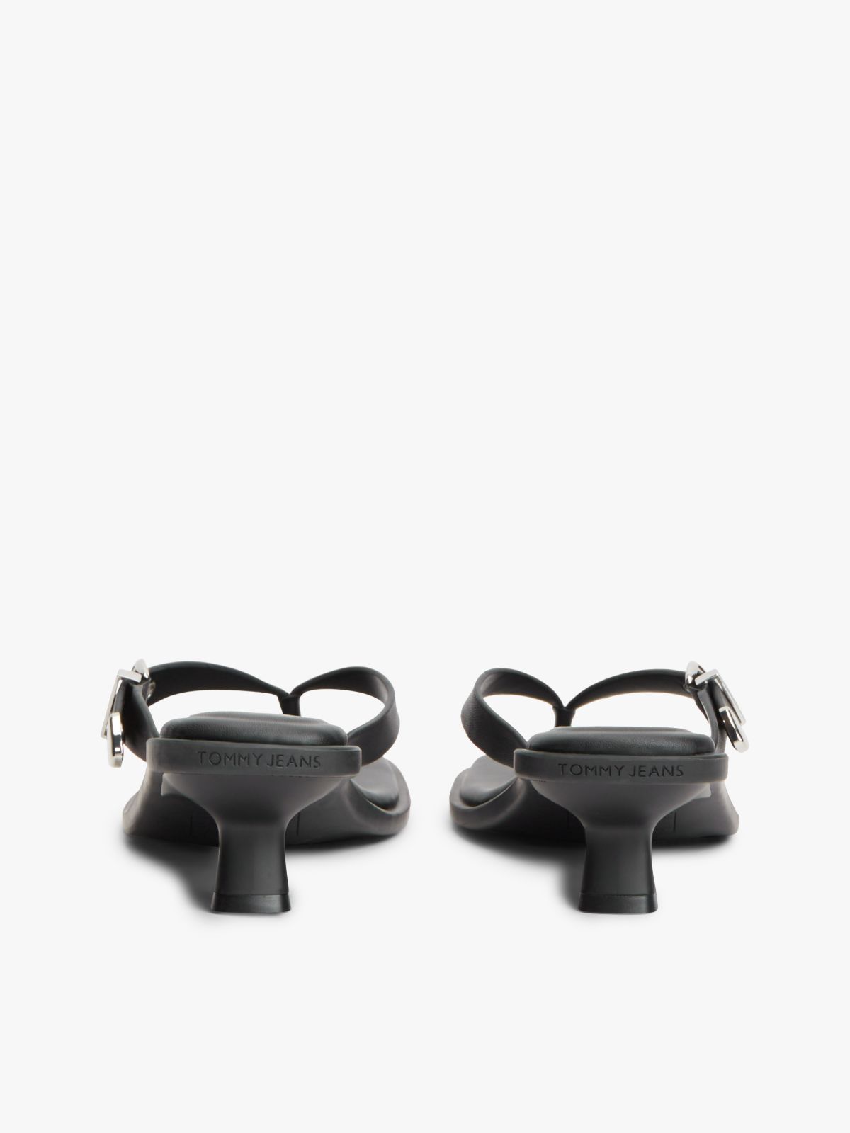 Leather Kitten Heel Toe Post Sandals — Black