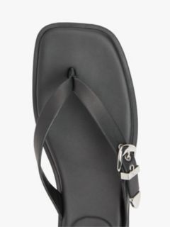 Leather Kitten Heel Toe Post Sandals — Black 6