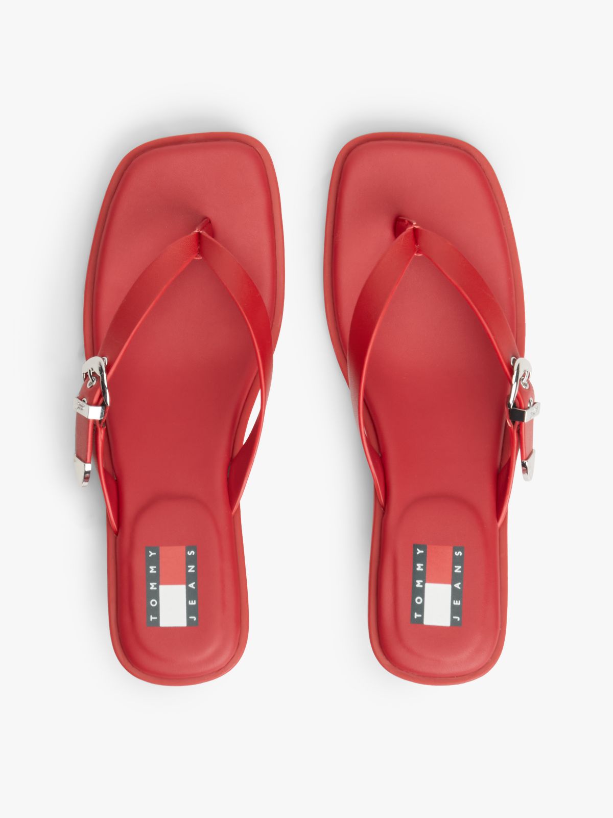 Leather Kitten Heel Toe Post Sandals — Red