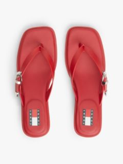 Leather Kitten Heel Toe Post Sandals — Red 3