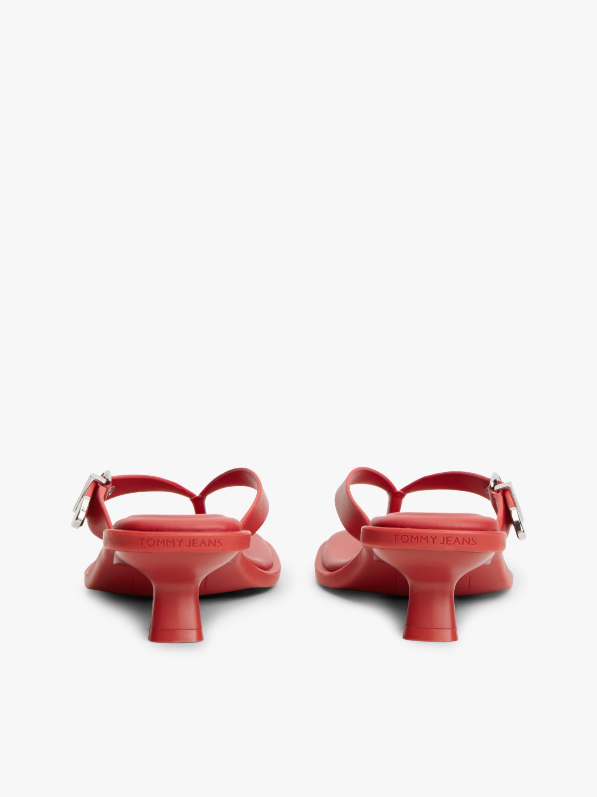 Leather Kitten Heel Toe Post Sandals — Red