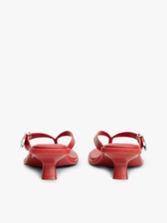 Leather Kitten Heel Toe Post Sandals — Red 4
