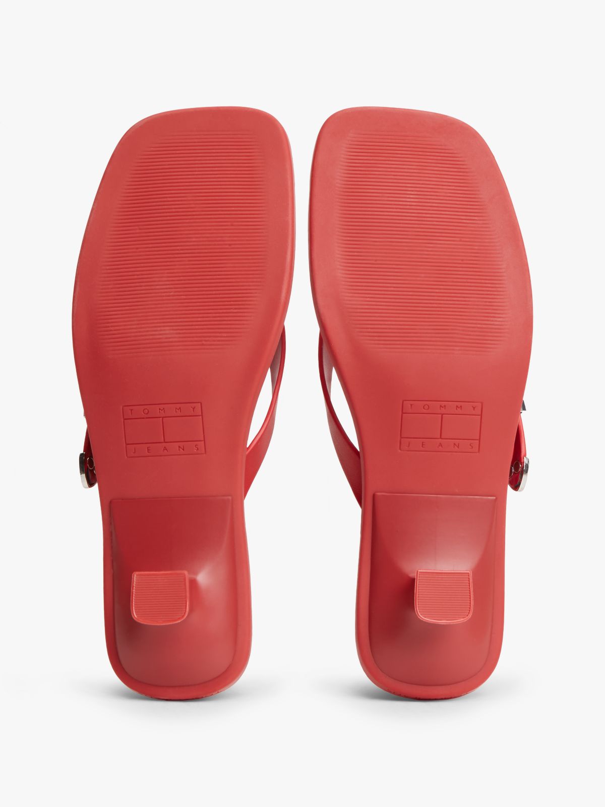 Leather Kitten Heel Toe Post Sandals — Red