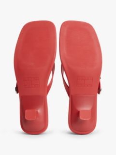Leather Kitten Heel Toe Post Sandals — Red 5