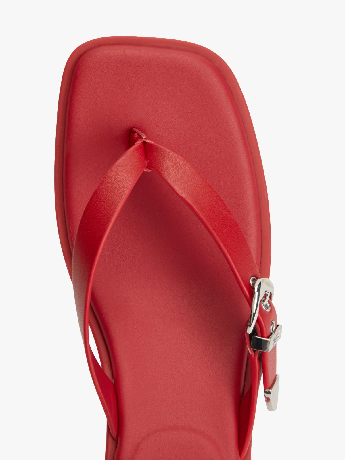 Leather Kitten Heel Toe Post Sandals — Red