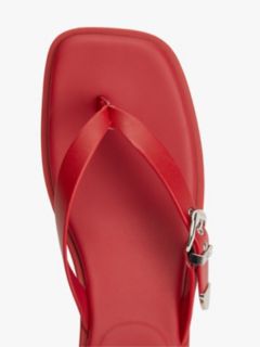 Leather Kitten Heel Toe Post Sandals — Red 6