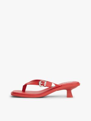 red leather kitten heel toe post sandals for women tommy jeans