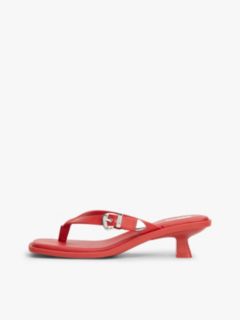 Leather Kitten Heel Toe Post Sandals — Red 7