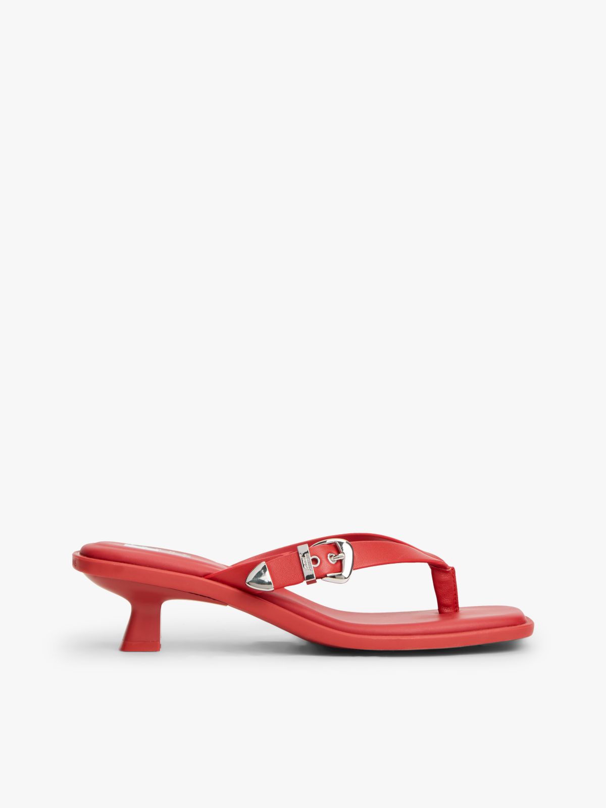 Leather Kitten Heel Toe Post Sandals — Red