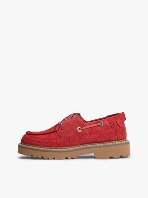 red archive suede cleat boat shoes for women tommy jeans