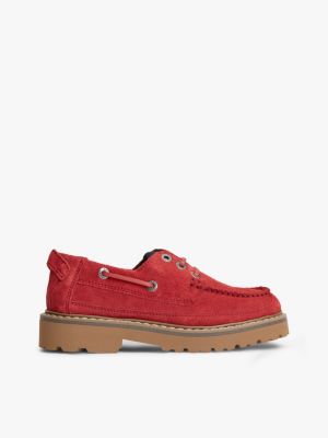 red archive suede cleat boat shoes for women tommy jeans