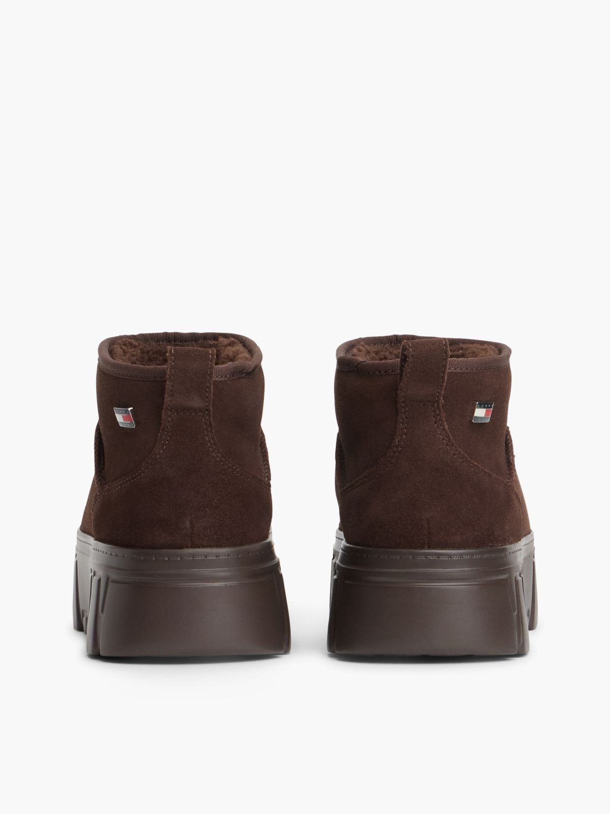 Suede Warm Lined Platform Ankle Boots — Brown