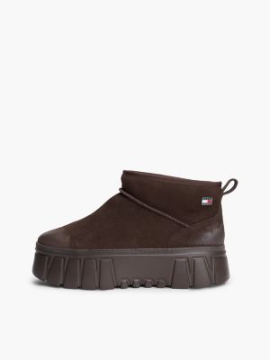 braun warme ankle boots aus veloursleder mit plateausohle für damen - tommy jeans