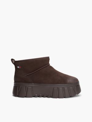 brown warme ankle boots aus veloursleder mit plateausohle für damen - tommy jeans