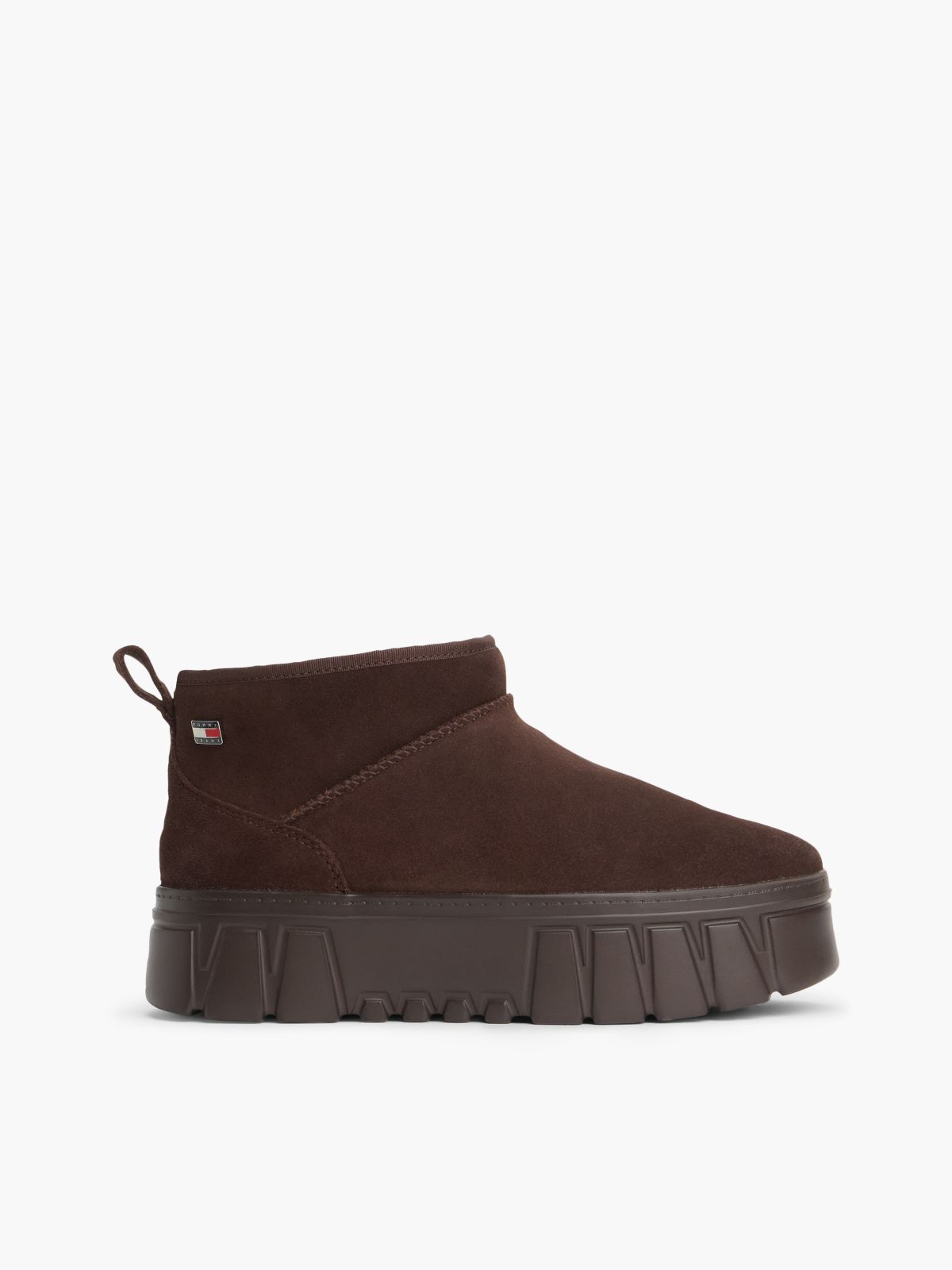 Suede Warm Lined Platform Ankle Boots — Brown
