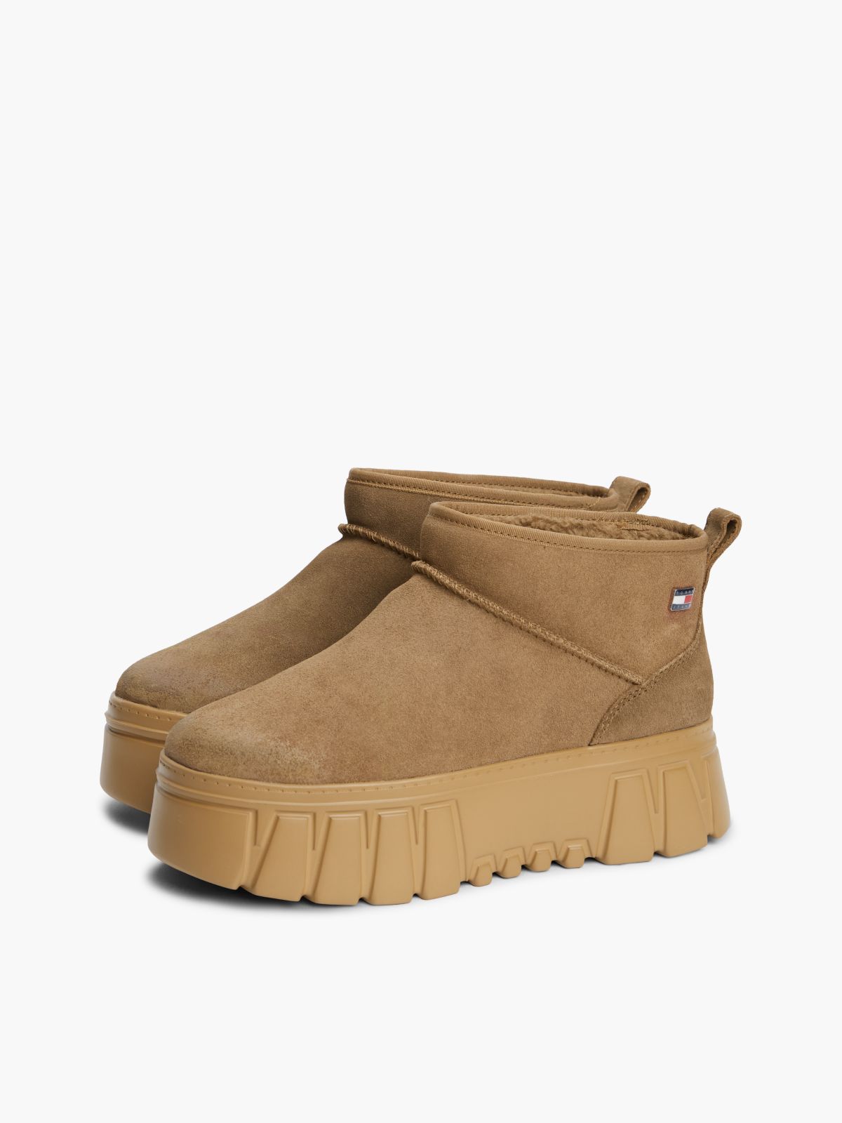 Suede Warm Lined Platform Ankle Boots — Brown