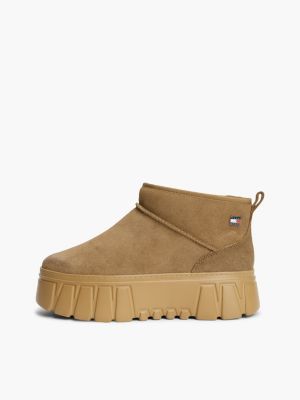 brown suede warm lined platform ankle boots for women tommy jeans