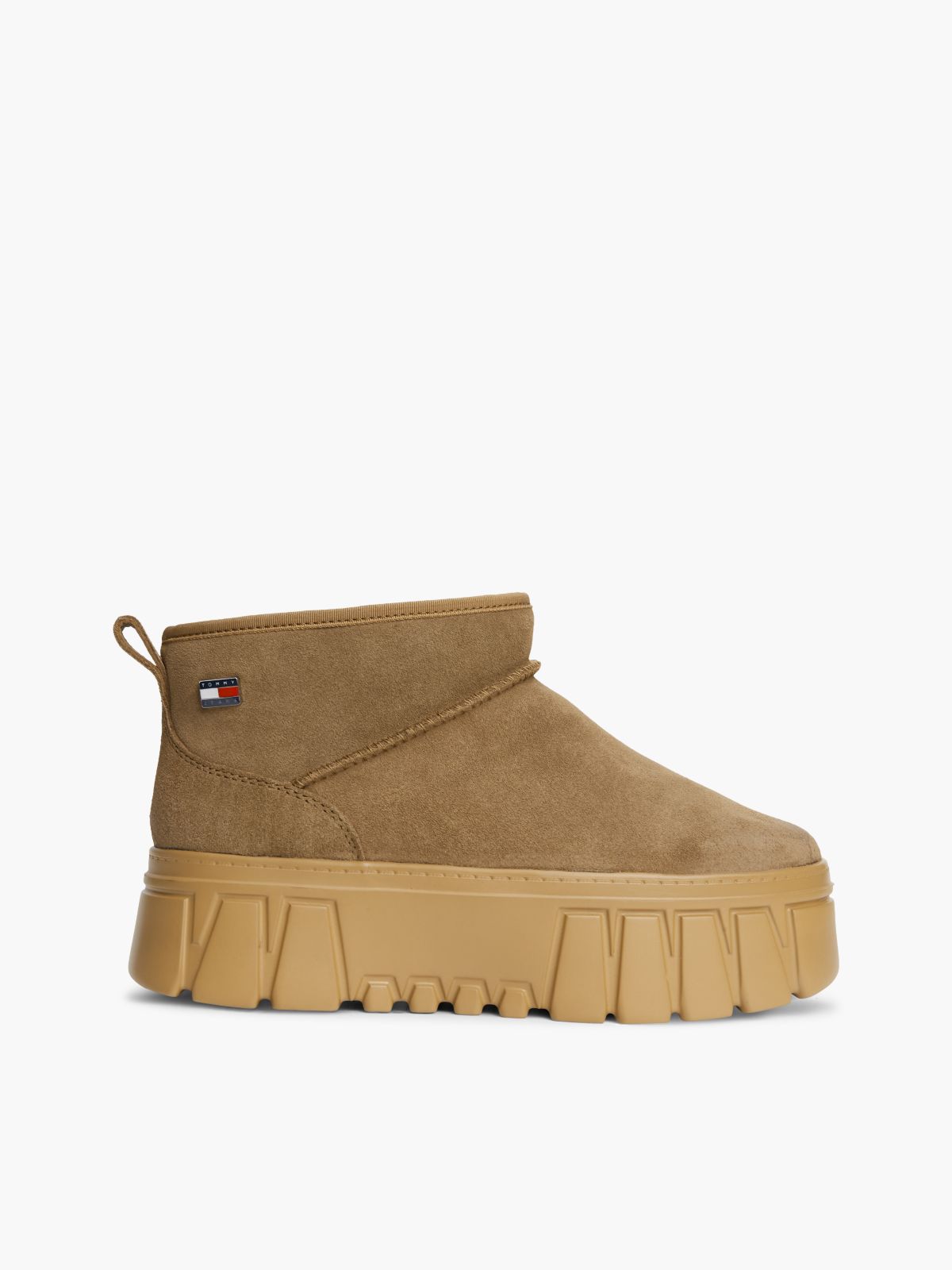 Suede Warm Lined Platform Ankle Boots — Brown