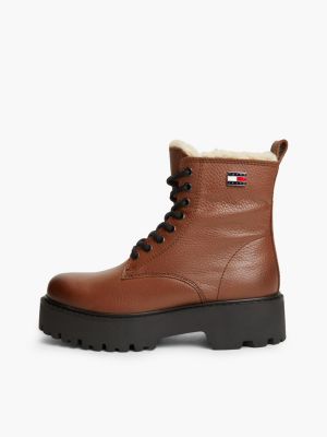scarponcini archive in pelle con plateau marrone da donne tommy jeans