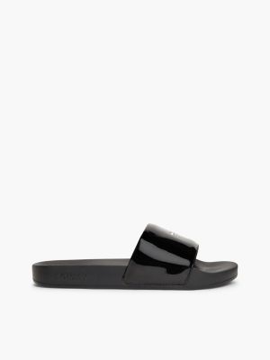 claquettes vernies à logo black pour femmes tommy jeans