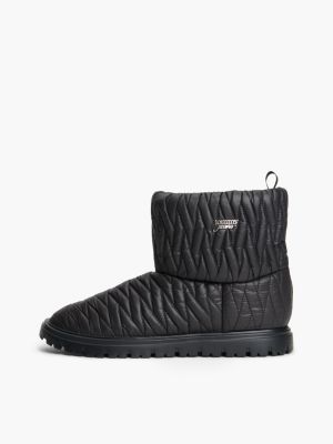 black warm lined quilted snow boots for women tommy jeans