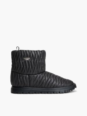black warm lined quilted snow boots for women tommy jeans