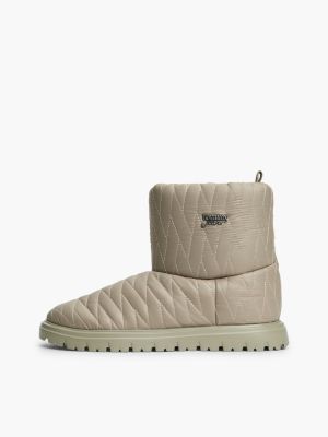 beige warm lined quilted snow boots for women tommy jeans