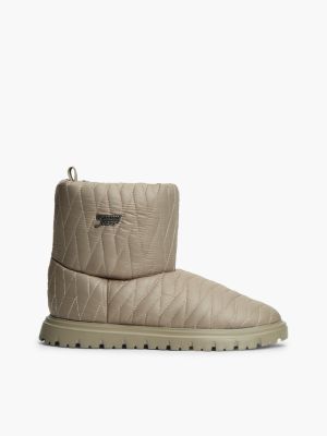 beige warm lined quilted snow boots for women tommy jeans