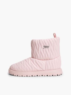 pink warm lined quilted snow boots for women tommy jeans