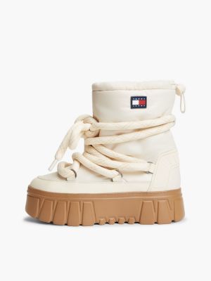 beige warm lined platform snow boots for women tommy jeans