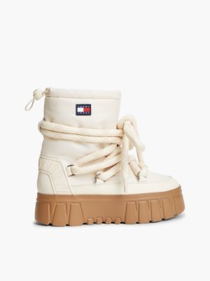 beige warm lined platform snow boots for women tommy jeans