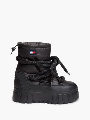 black warm lined platform snow boots for women tommy jeans