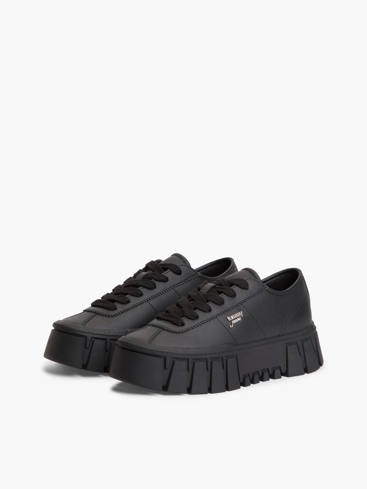 Logo Platform Trainers With Leather — Black