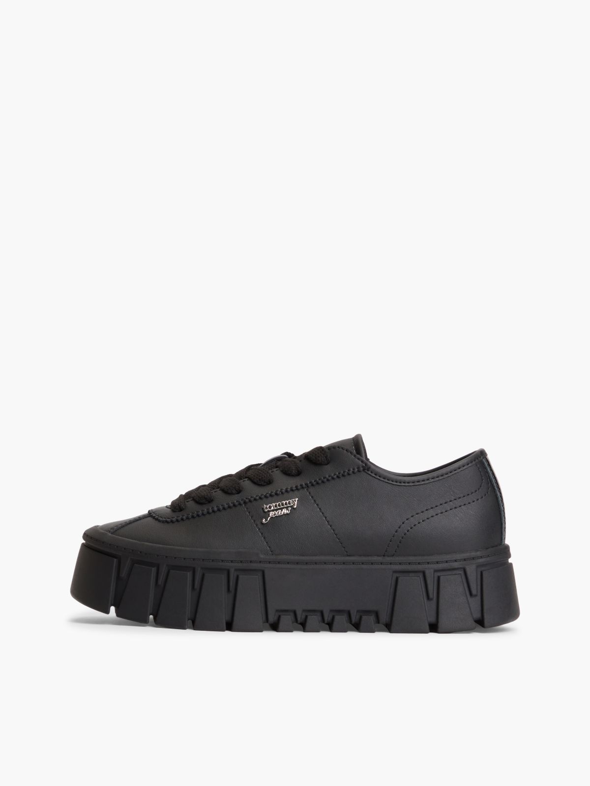 Logo Platform Trainers With Leather — Black