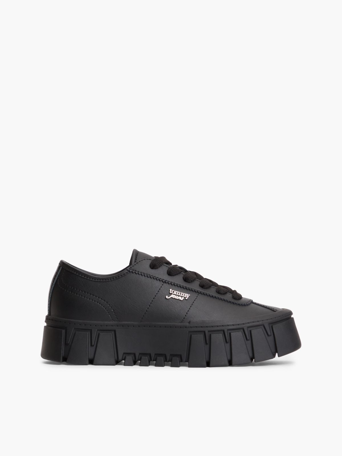Logo Platform Trainers With Leather — Black