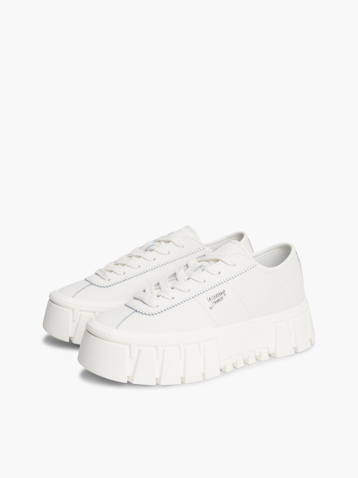 Logo Platform Trainers With Leather — White